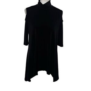 Clara Sun Woo Black Turtleneck Sharkbite Hem Tunic Top Packable Sz S Small